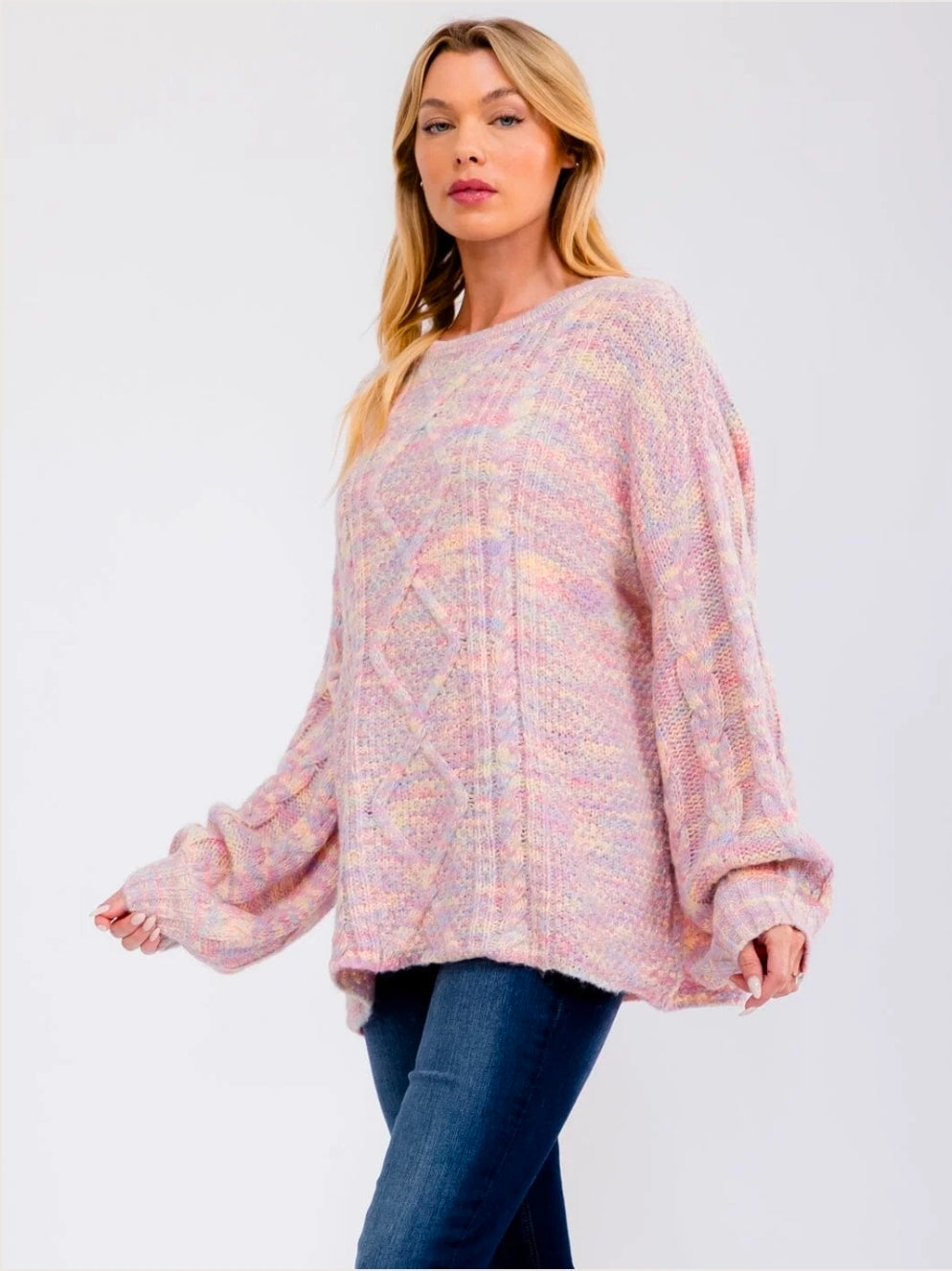Pink Multi Ribbed Pullover Sweater