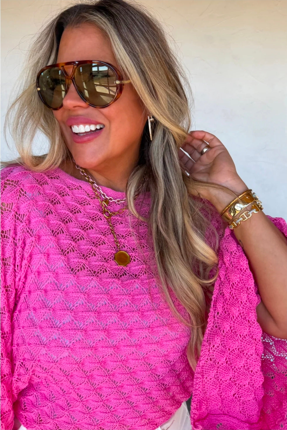 Pink Bell Sleeve Knit Top
