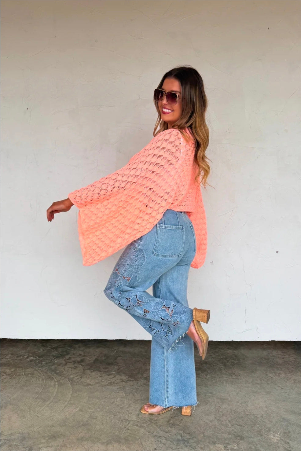 Peach Bell Sleeve Knit Top