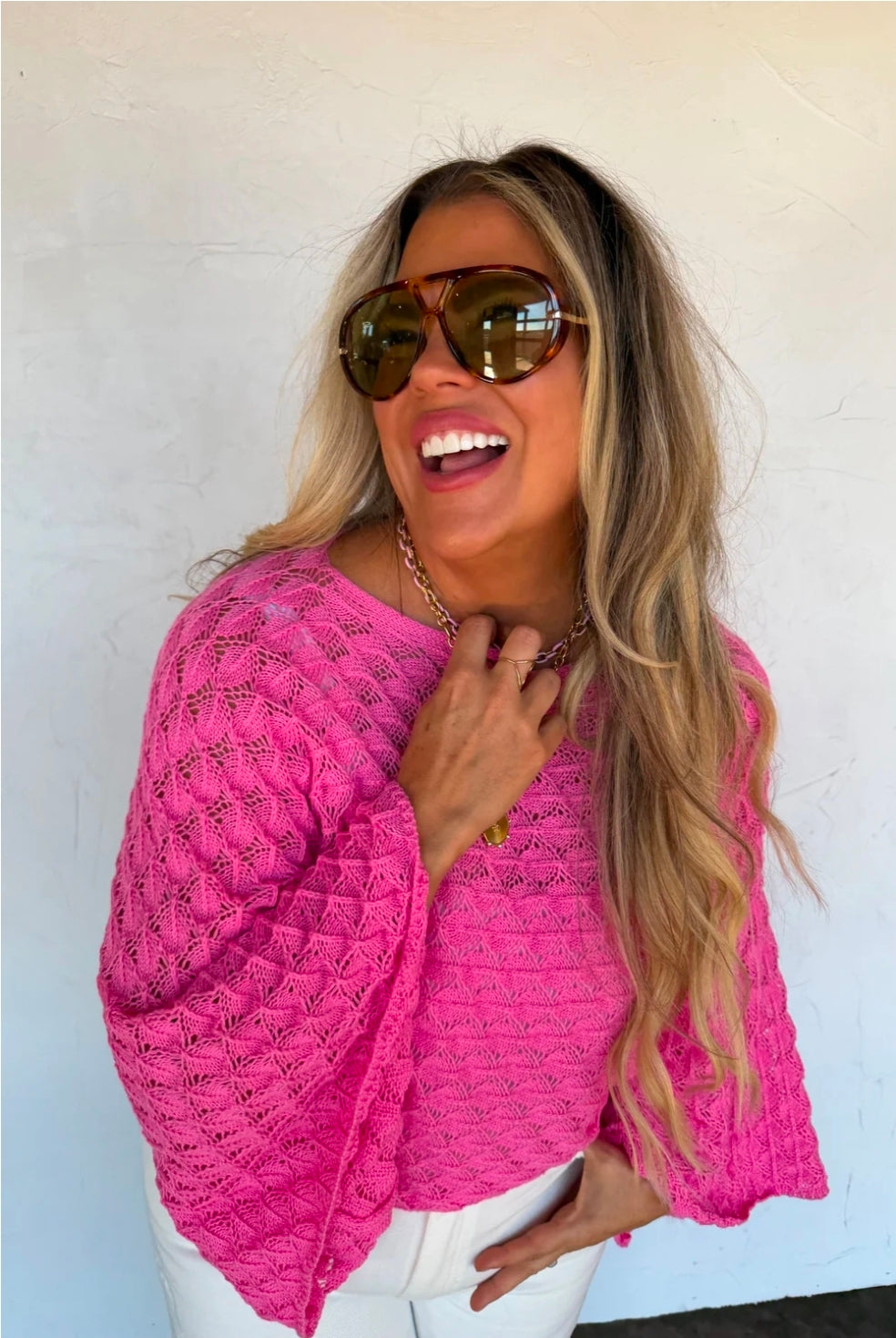 Pink Bell Sleeve Knit Top