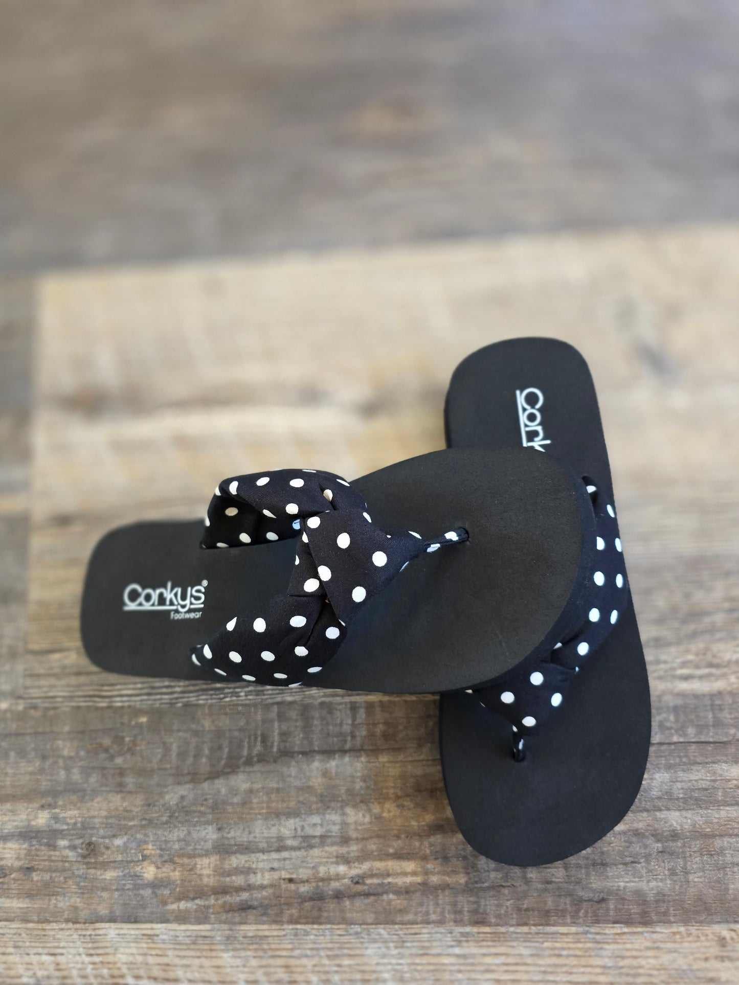 Black Polka Dot You Go Girl Corkys Flip Flops