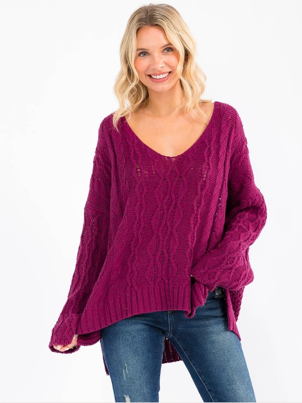 Magenta Bell Sleeve Knit Sweater