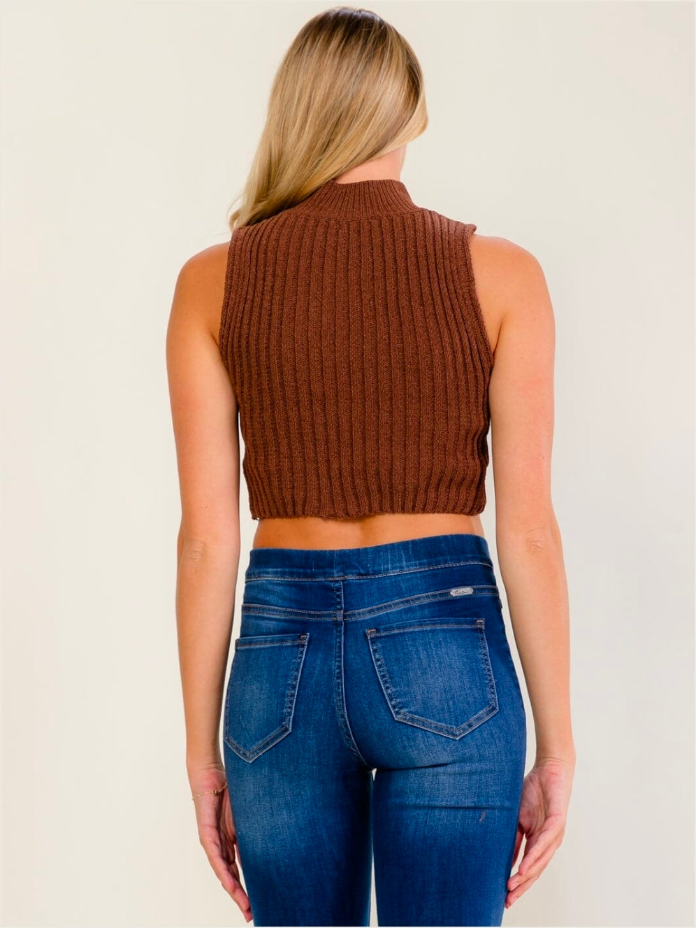 Brown Turtleneck Knit Crop Top