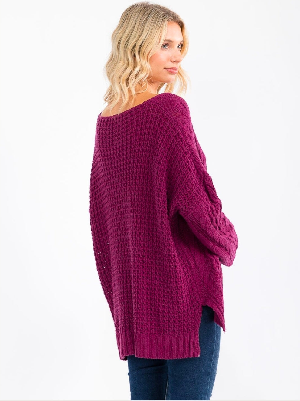 Magenta Bell Sleeve Knit Sweater