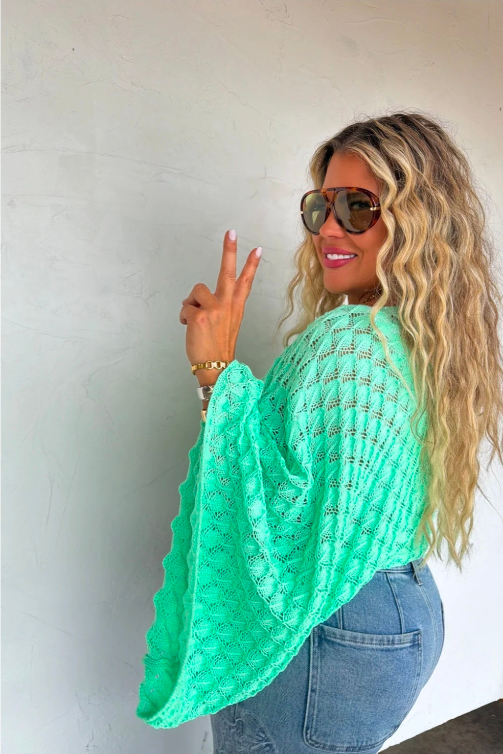 Mint Green Bell Sleeve Knit Top