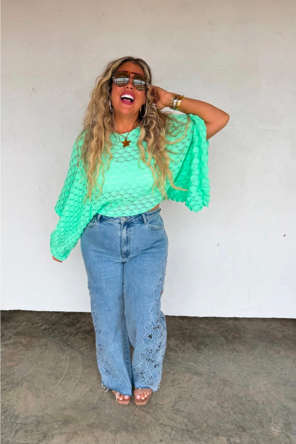 Mint Green Bell Sleeve Knit Top
