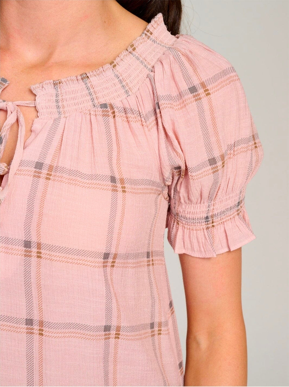 Mauve Button Up Plaid Top
