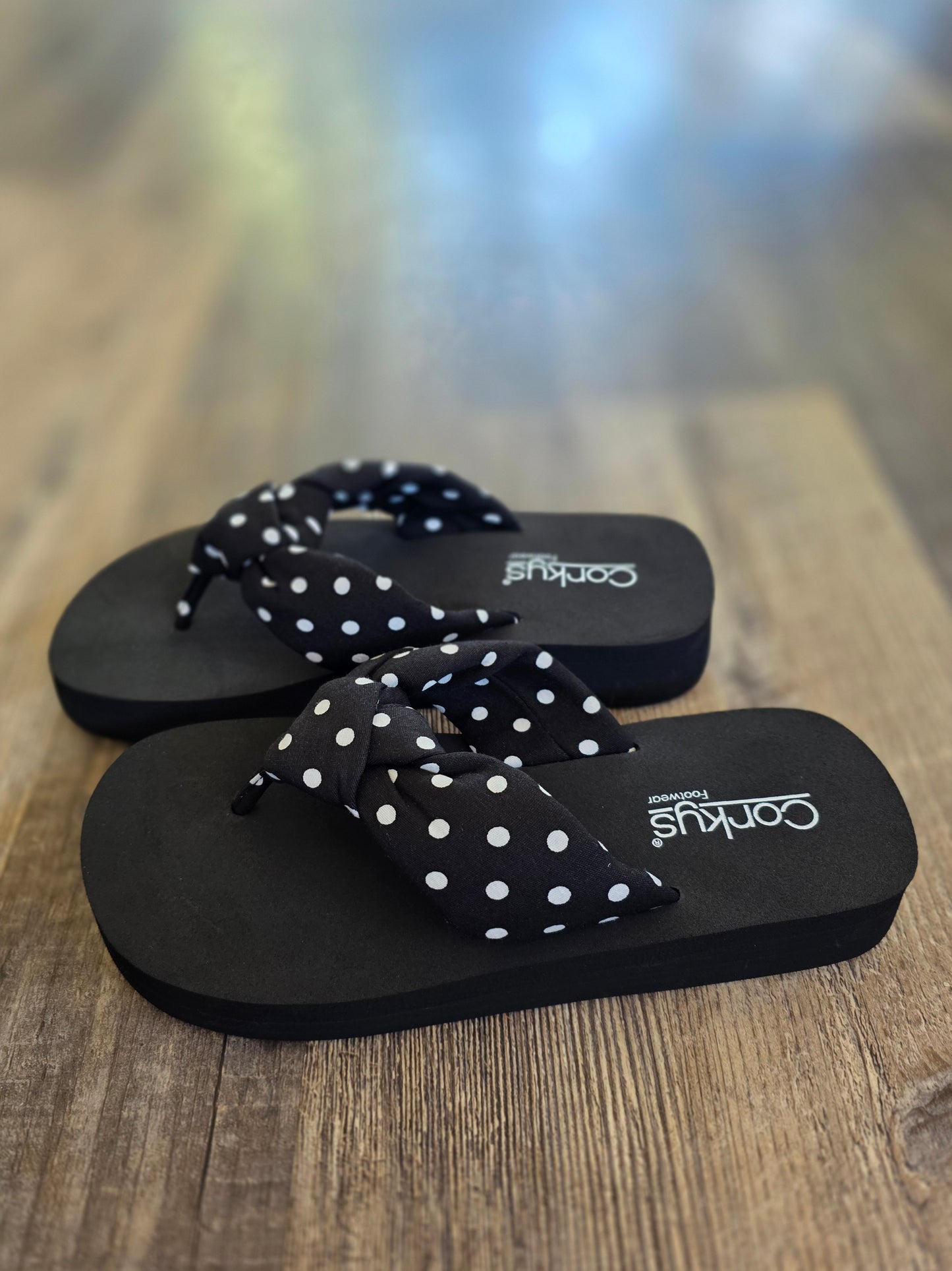 Black Polka Dot You Go Girl Corkys Flip Flops