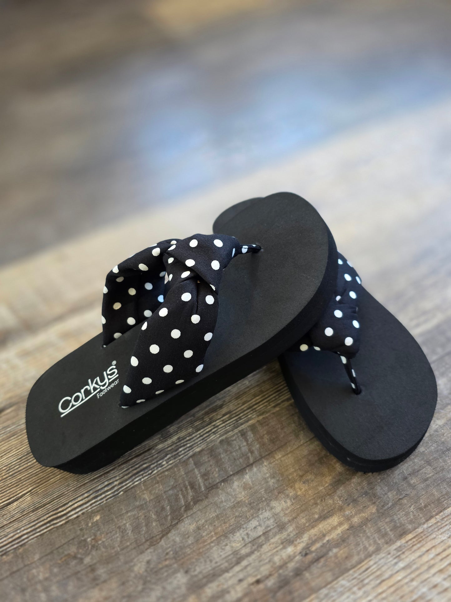Black Polka Dot You Go Girl Corkys Flip Flops
