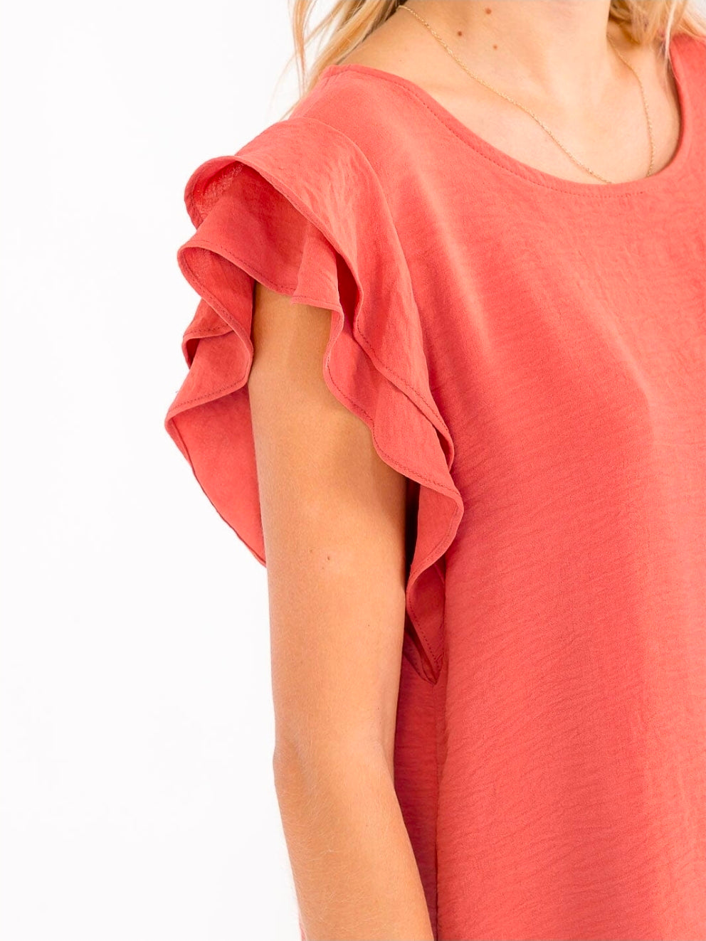 Rust Ruffle Sleeve Loose Fit Top