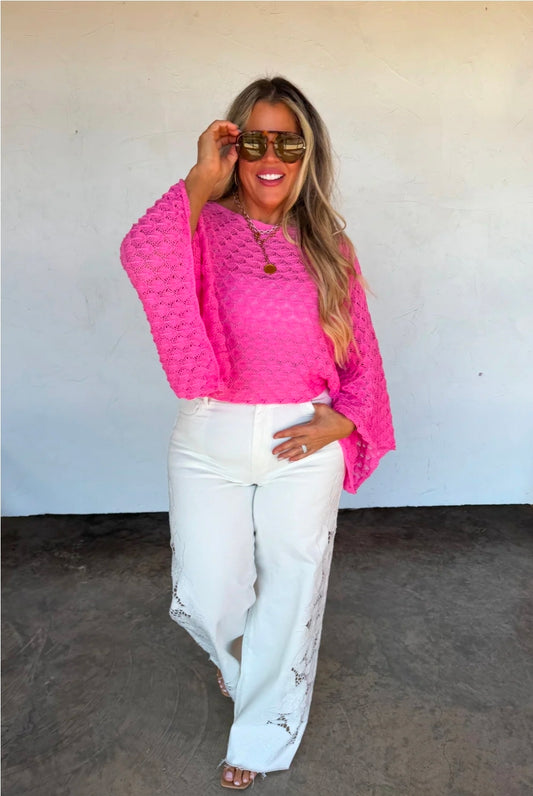 Pink Bell Sleeve Knit Top