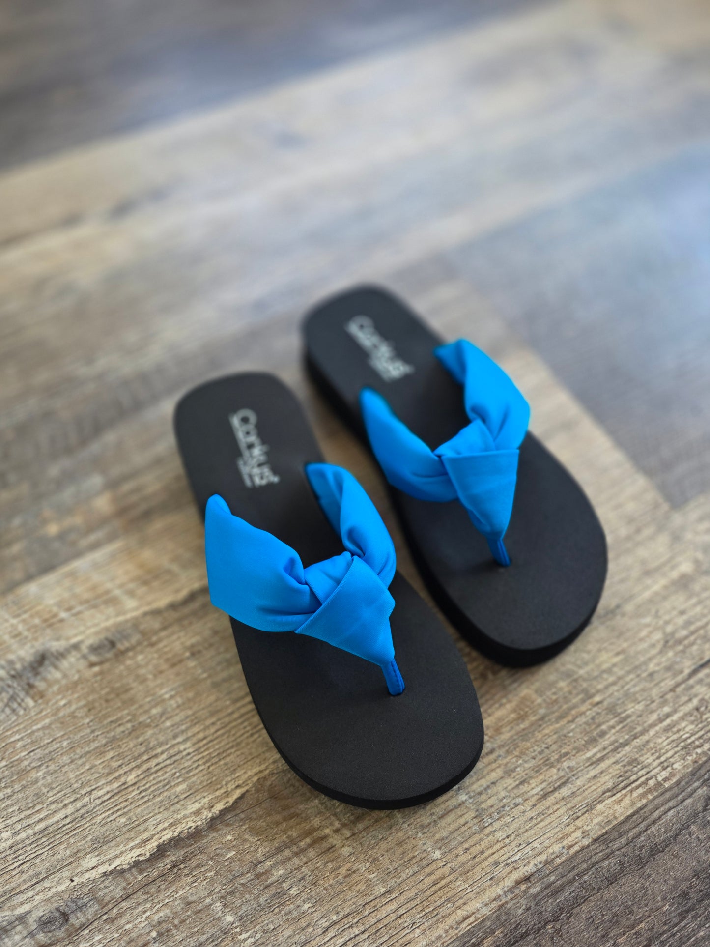 Blue You Go Girl Corkys Flip Flops