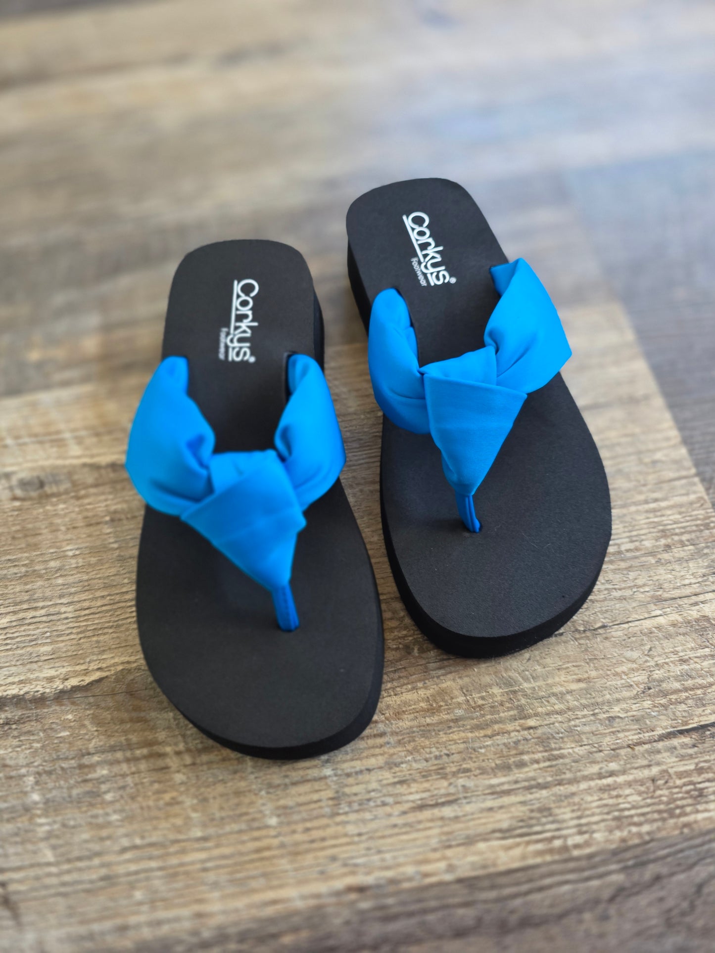 Blue You Go Girl Corkys Flip Flops