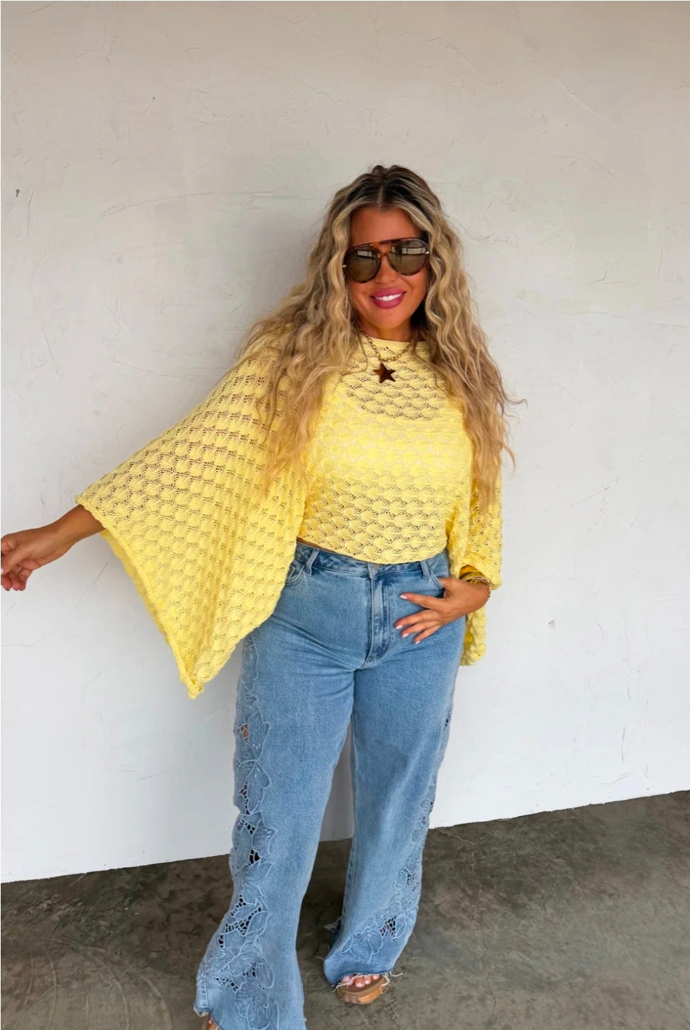 Yellow Bell Sleeve Knit Top