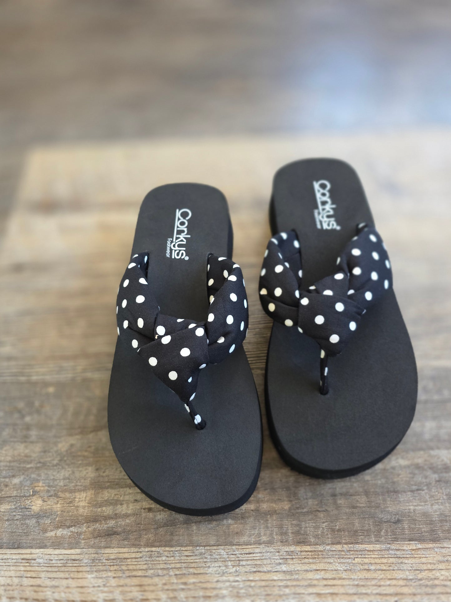 Black Polka Dot You Go Girl Corkys Flip Flops