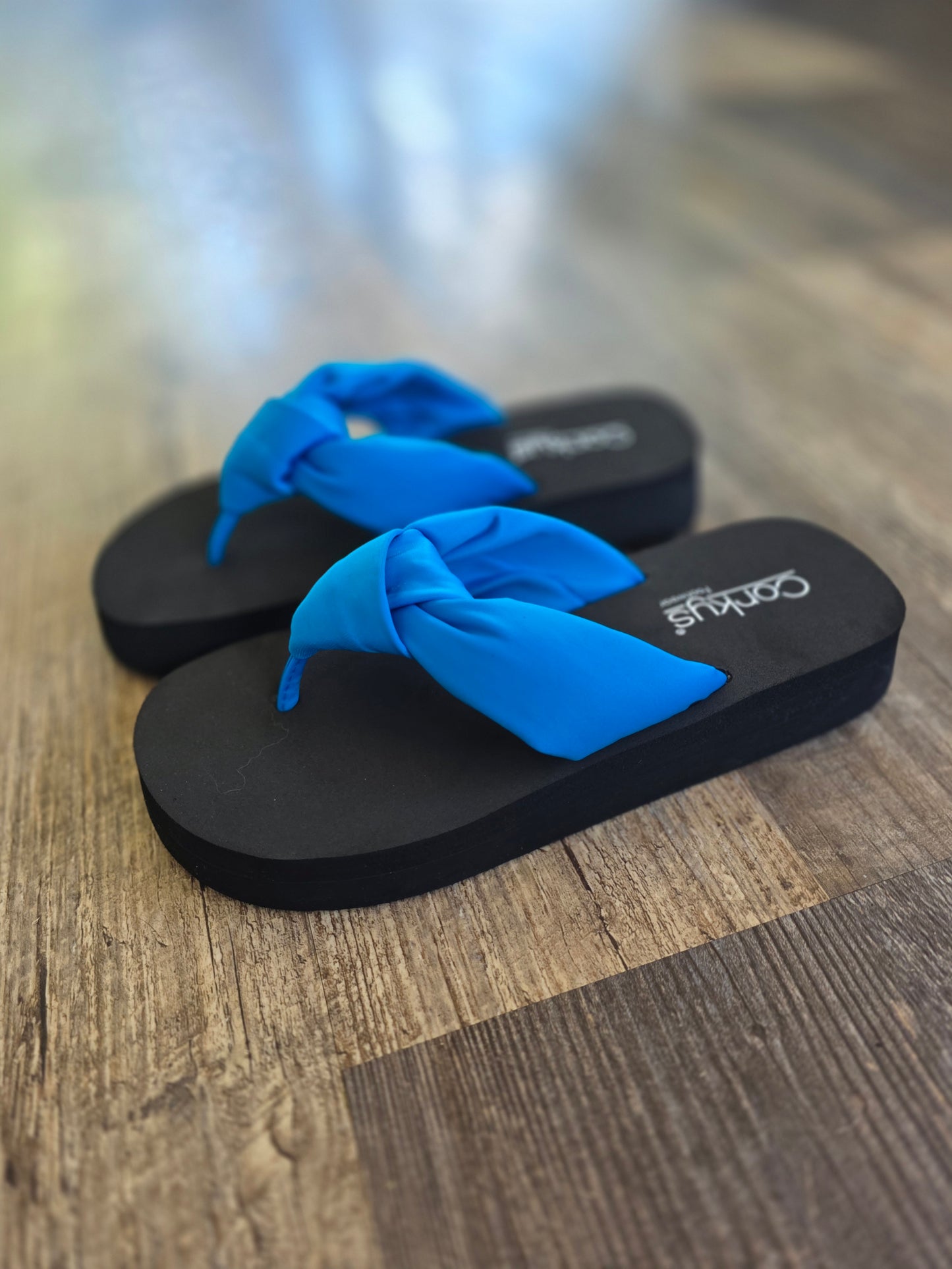 Blue You Go Girl Corkys Flip Flops
