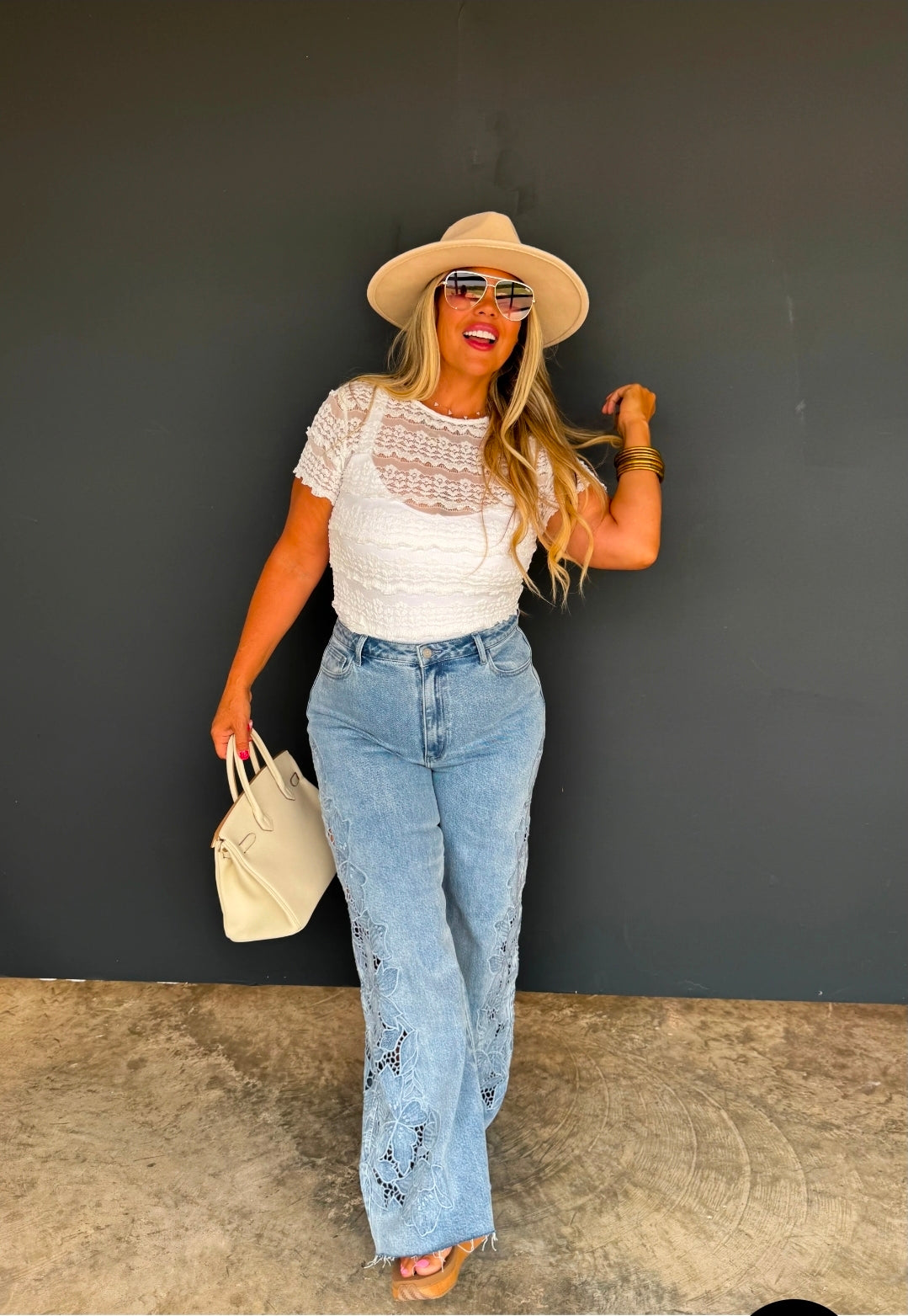 Cut-Floral Charm Wide Leg Jeans