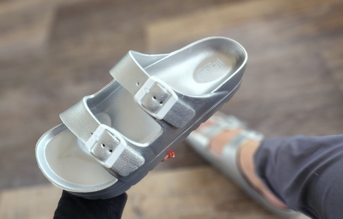 Silver Corkys Strap Slide Sandals
