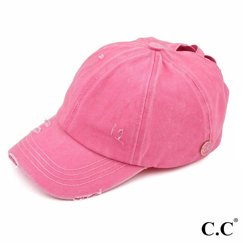 Pink Criss Cross C.C Ballcap w/ Face Mask Buttons