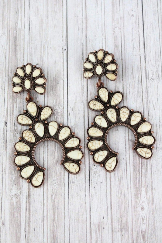 Western White Beaded Squash Blossom Earrings