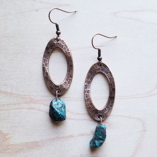 Turquoise Bead Hammered Copper Earrings