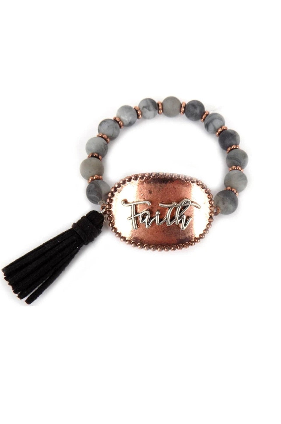 Faith Two-Tone Beaded Tassel Bracelet