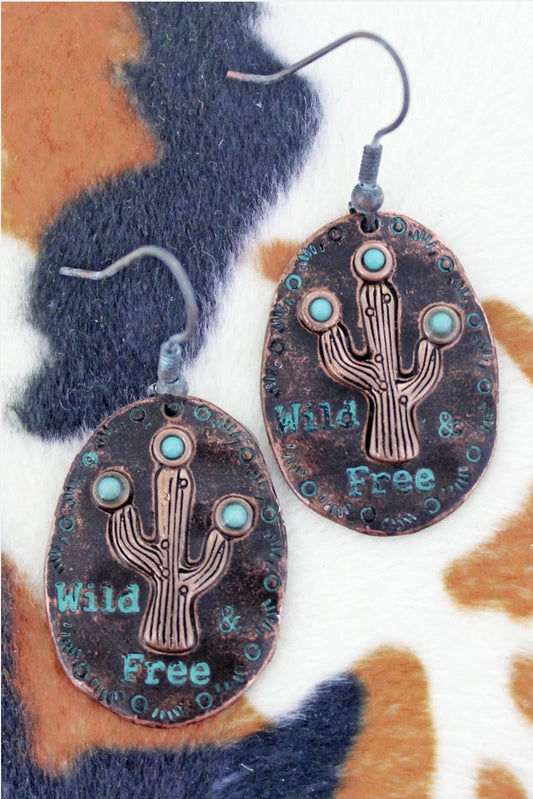 Patina and Turquoise "Wild & Free" Cactus Earrings