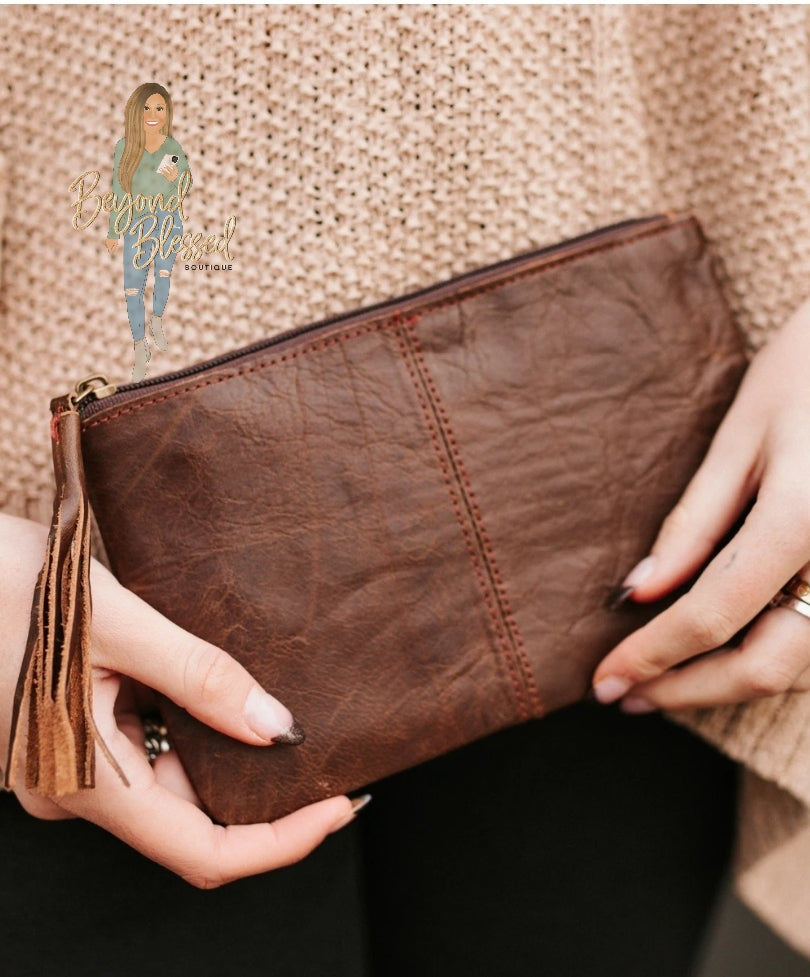 Leather Fringe Pouch Wallet