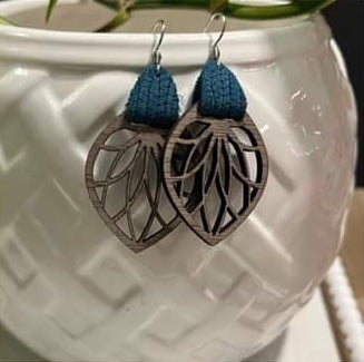 Teal Wood Dangle Earrings