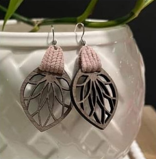 Pink Wood Dangle Earrings